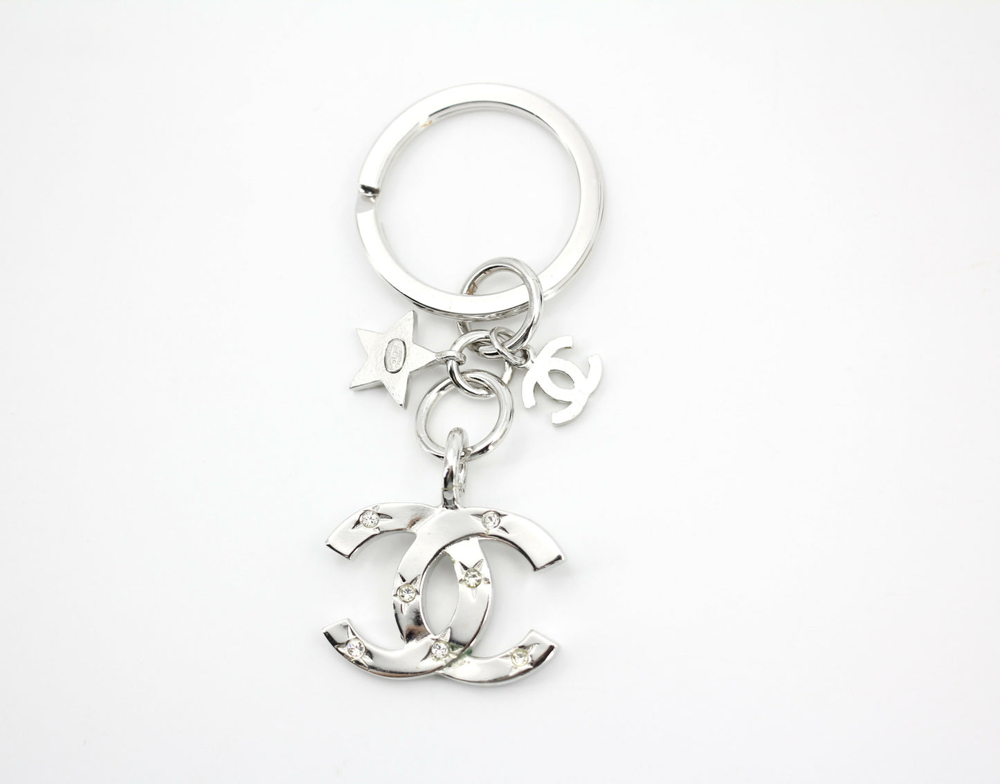 Chanel Vintage 06C Rhinestone & Metal Silver Large CC Star Bag Charm