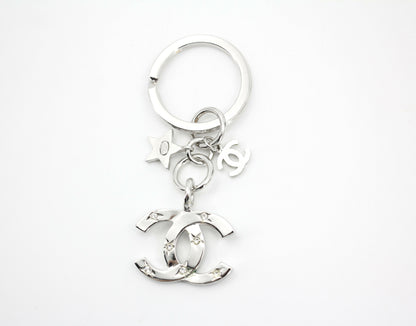 Chanel Vintage 06C Rhinestone & Metal Silver Large CC Star Bag Charm