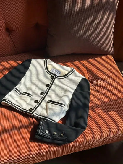 Chanel 1995 Black 
White Cropped Jacket