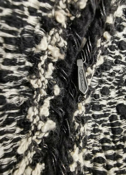 Chanel 11A Classic Black White Tweed Braided Trim Zip Up Jacket FR 50