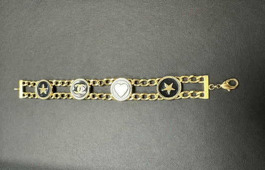 Chanel Vintage 01P Gold-plated Enamel Star Heart Coin Bracelet