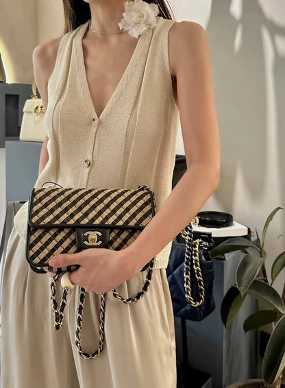 Chanel 21S Mini CF crossbody bag in raffia