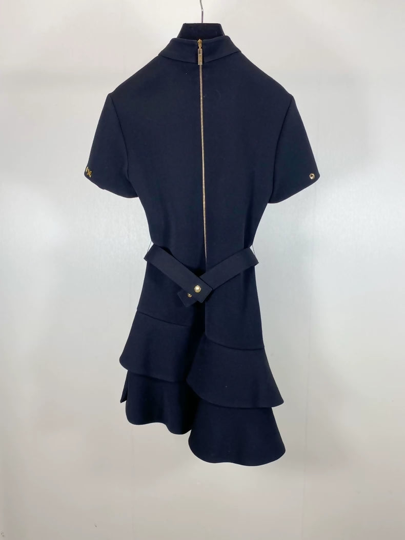 Louis Vuitton black ruffled belt dress