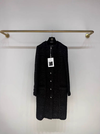 Chanel 23K black camellia print coat