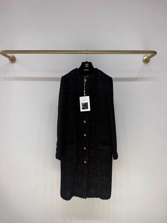 Chanel 23K black camellia print coat