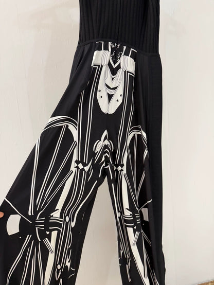 Hermes black white silk jumpsuit