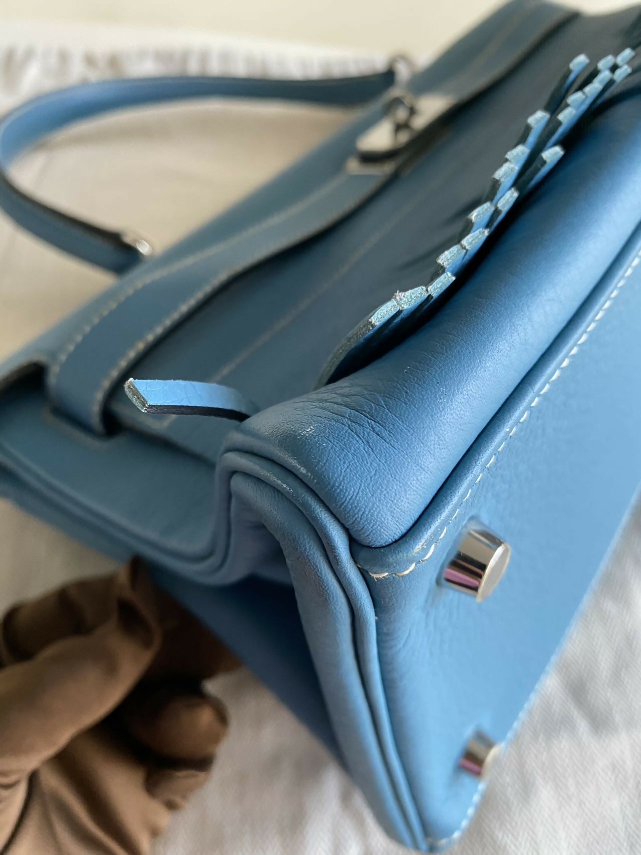 Hermes Vintage Kelly shoulder fringe in denim blue