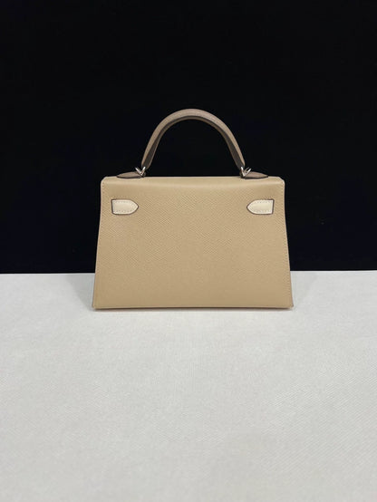 Hermes Mini Kelly 20 Trench Coat/Etoupe/Craie Epsom leather palladium hardware