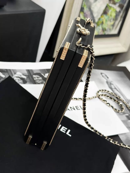 Chanel 17A  Black and Gold Lambskin Ritz-Carlton Box Bag with gold Chain