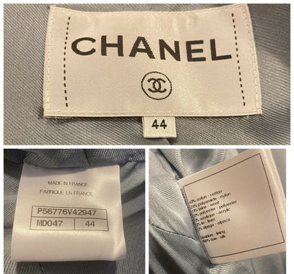 Chanel 17A Paris-Cosmopolite Blue Fantasy Tweed Fringe Jacket FR 44