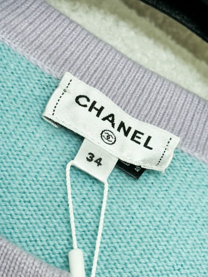 Chanel 24C Blue, Pink & Purple Knitted Cashmere Cardigan