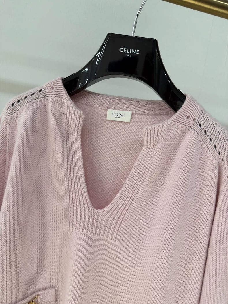 Celine pink cashmere chain Arc de Triomphe knit sweater
