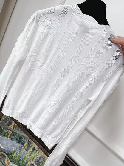 Chanel 23s white camellia knitted cardigan