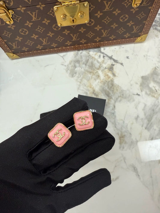 Chanel 23K pink square earrings