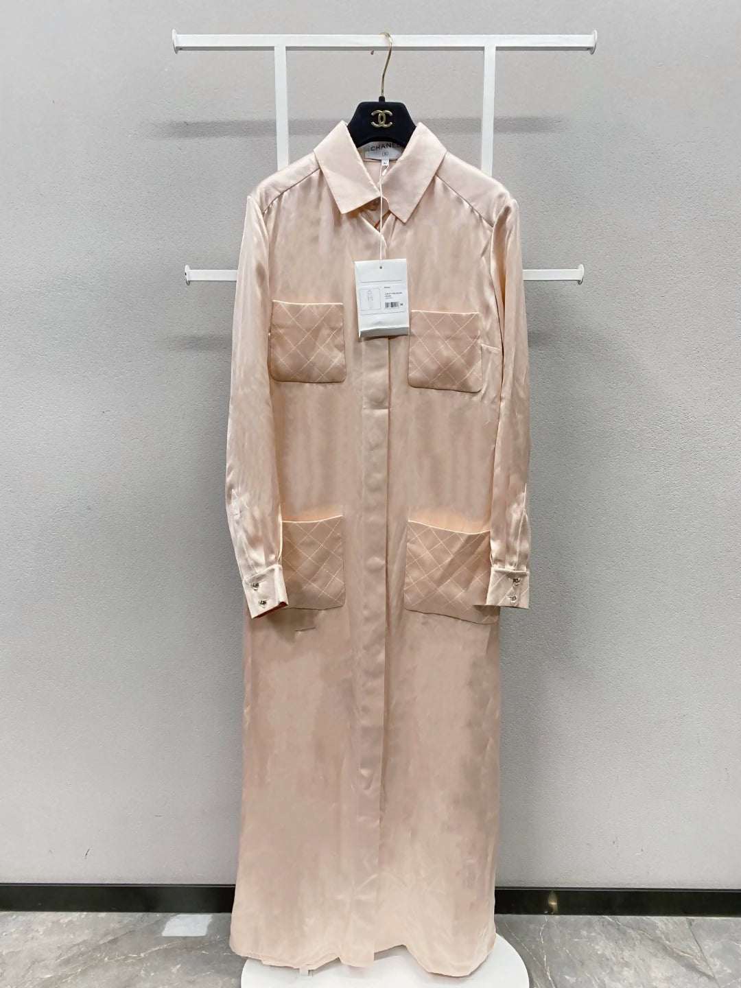 Chanel 21B champagne pink silk shirt dress