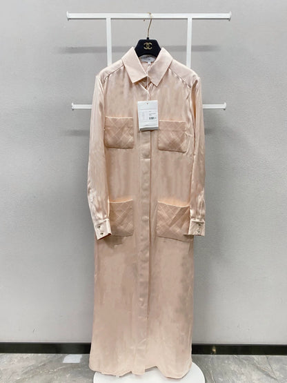 Chanel 21B champagne pink silk shirt dress