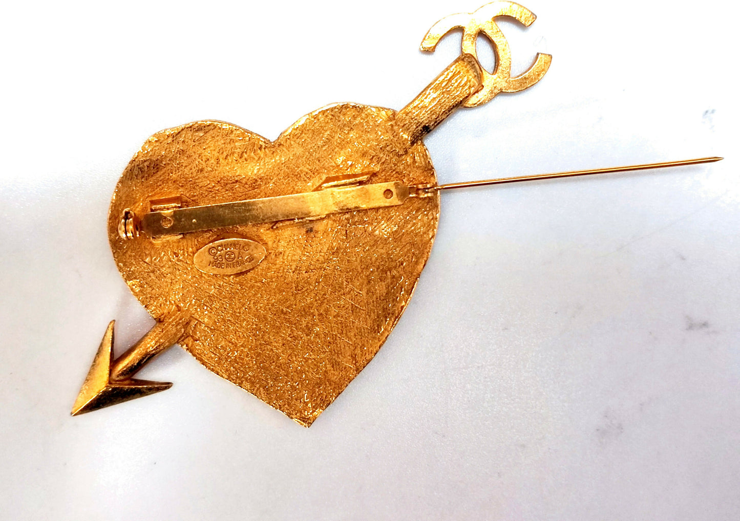 Chanel Vintage 93A Gold Plated Heart Pierced by an Arrow Brooch