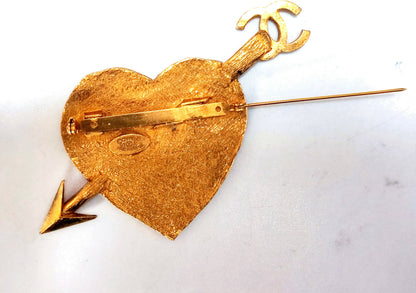 Chanel Vintage 93A Gold Plated Heart Pierced by an Arrow Brooch