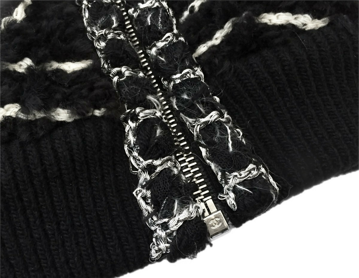 Chanel 19B Black Fuzzy Alpaca CC Zipper Bomber Jacket Coat FR 36