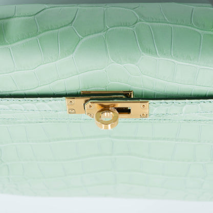 Hermes Kelly 25 Vert d’Eau Matte Alligator Gold hardware