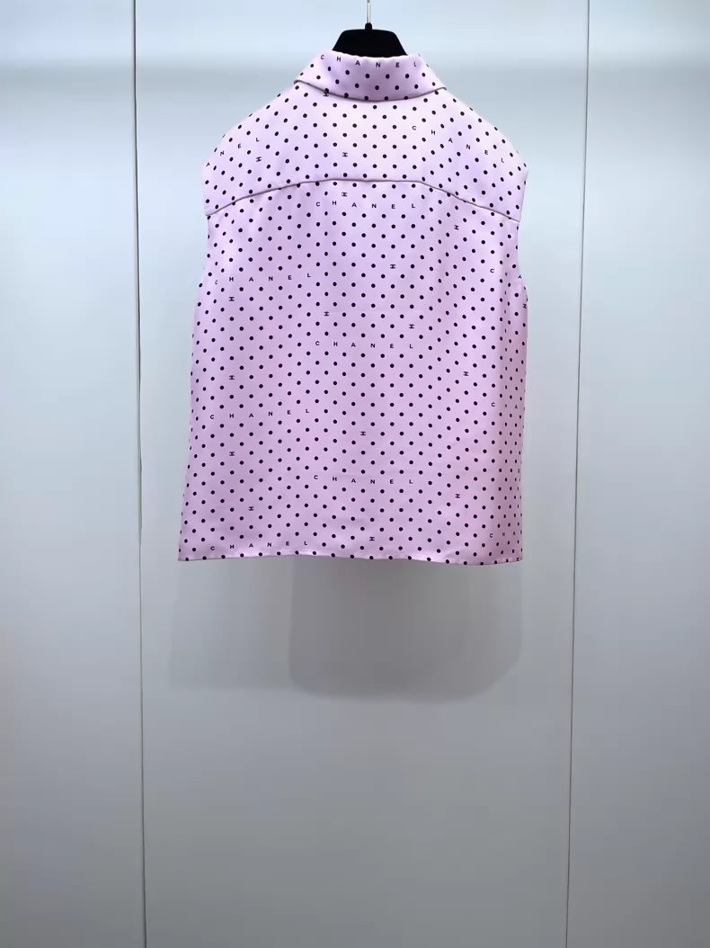 Chanel 24P Pink Polka Dot Silk Shirt