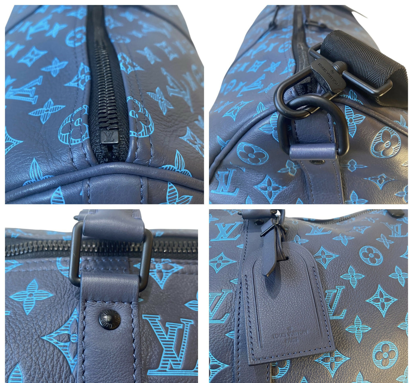 Louis Vuitton LIMITED EDITION Keepall Navy Teal River Bandouliere 50 Monogram Shadow!