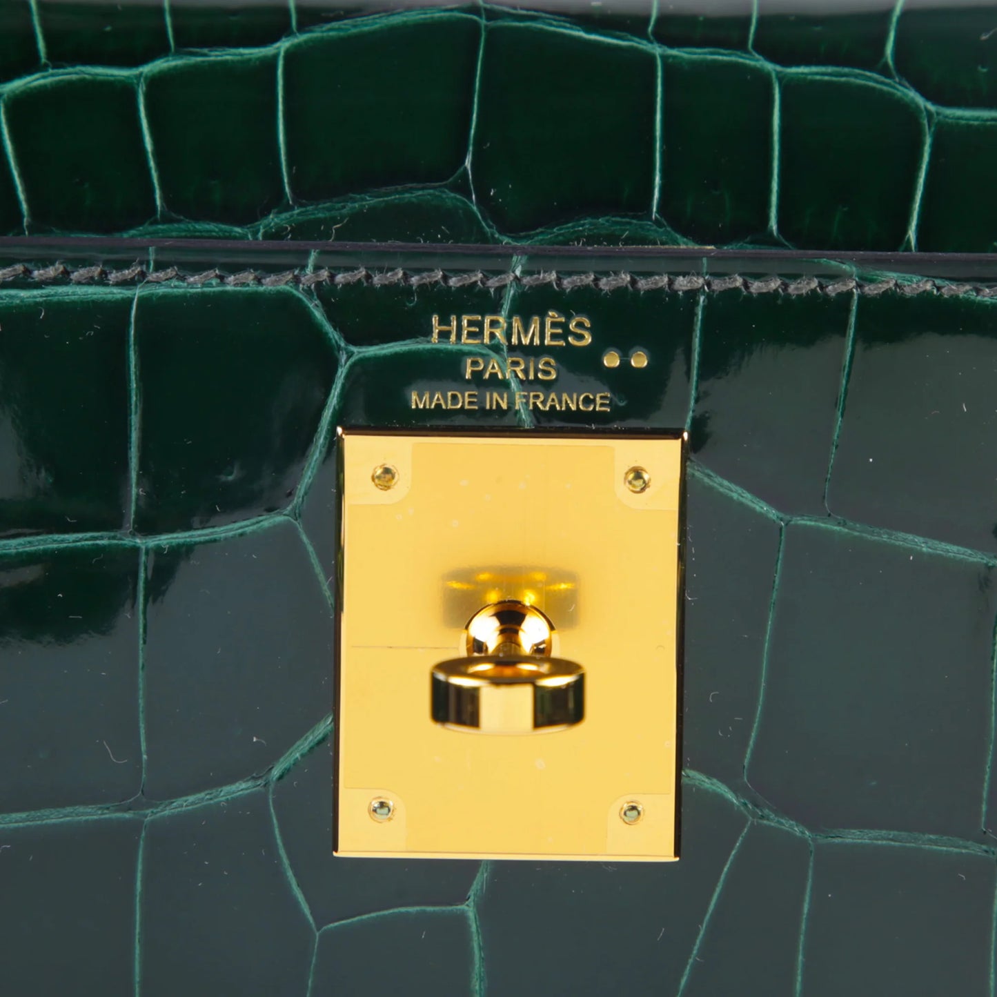 Hermes Kelly 28 Vert Fonce (67) Shiny Niloticus Crocodile Gold hardware