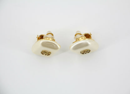 Chanel Vintage 95A Imitation Pearl Rectangular CC Clip-on Earrings
