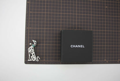 Chanel B26A Rhinestone Black Silver Green Dalmatian Brooch