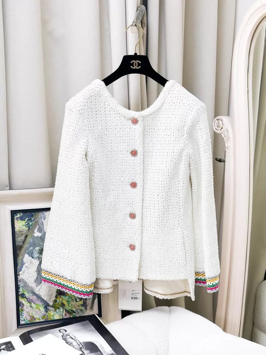 Chanel 22S white sequined open back tweed jacket
