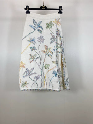 Chanel white Heavy Embroidery Floral Skirt