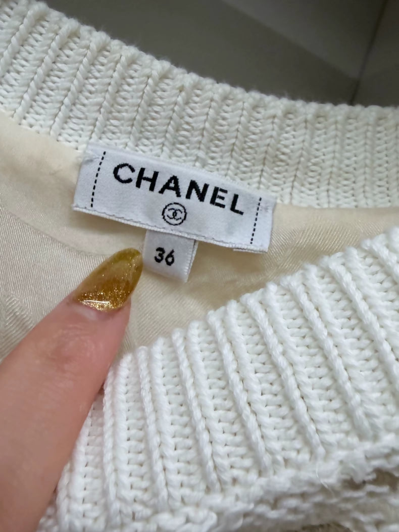 Chanel 21S White tweed top