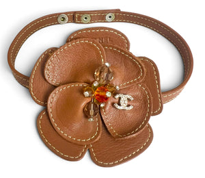 Chanel 05A Brown Camellia Beaded Leather Choker Statement Necklace/Bracelet