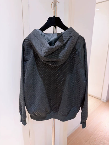 Brunello Cucinelli BC Dark Grey Twill Sequined Hooded Jacket