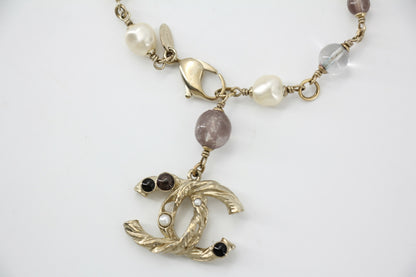 Chanel Vintage 11A Imitation Pearl Gripoix Bead Transparent Purple Bracelet