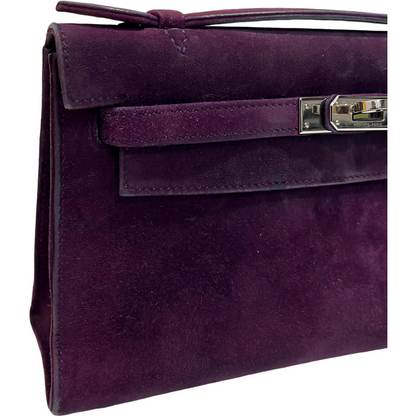 Hermes vintage Kelly pochette suede in purple stamp square H