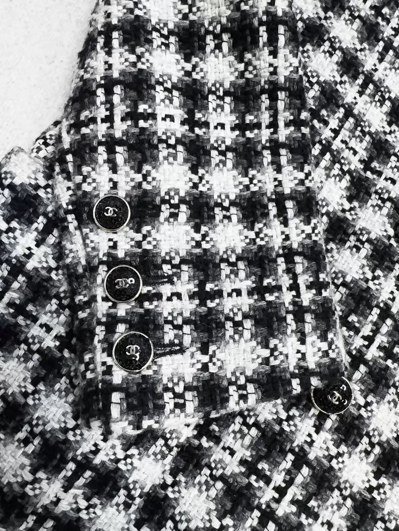 Chanel 21B black and white tweed coat