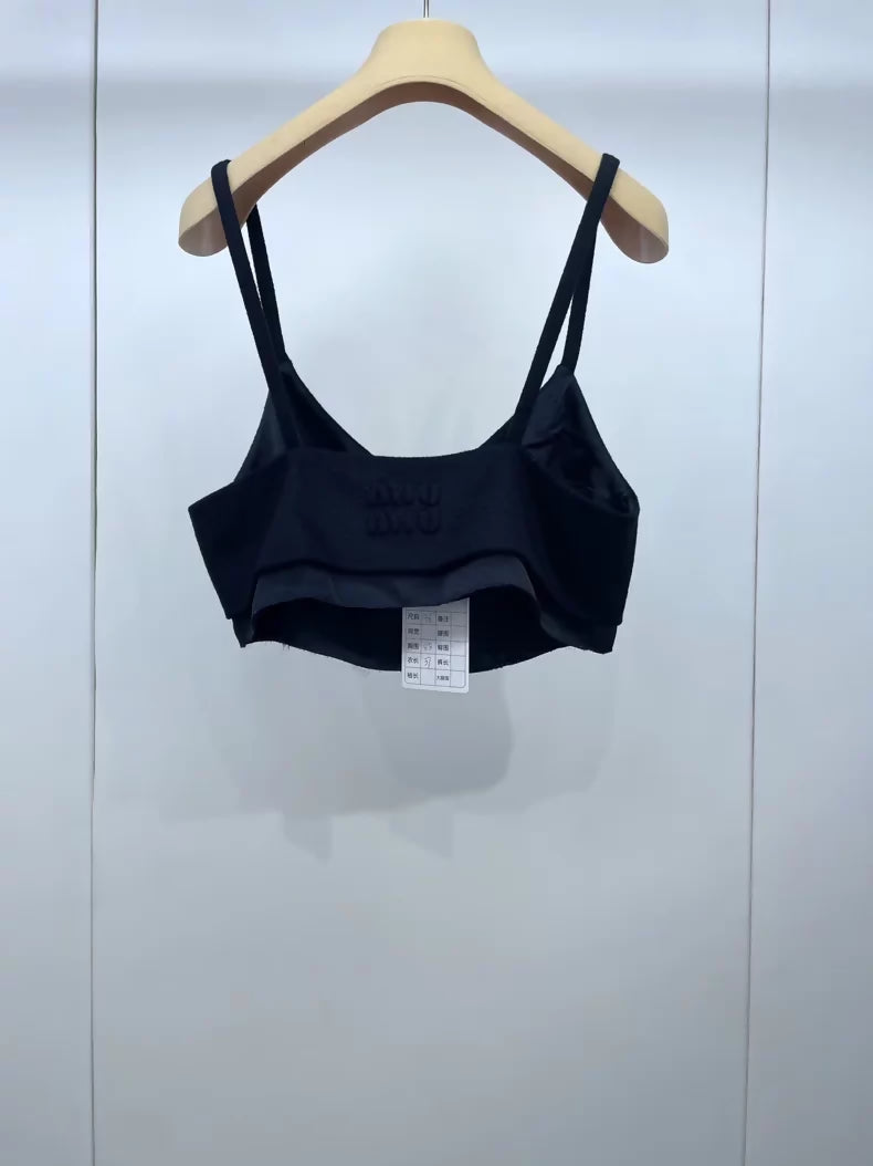 Miu Miu black wool camisole with appliqué logo