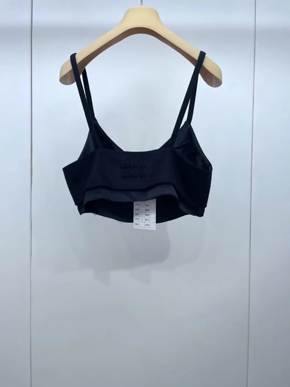 Miu Miu black wool camisole with appliqué logo