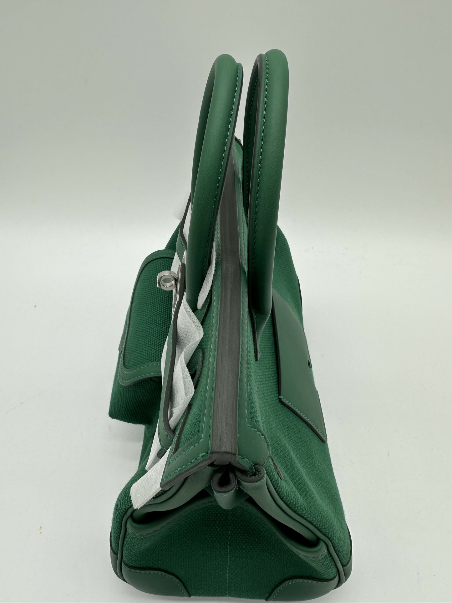 Hermes Birkin 25 Cargo Toile Goeland/Veau Swift Vert Moyen phw stamp K