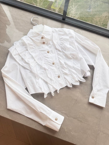 Chanel 22A White Ruffled Shirt