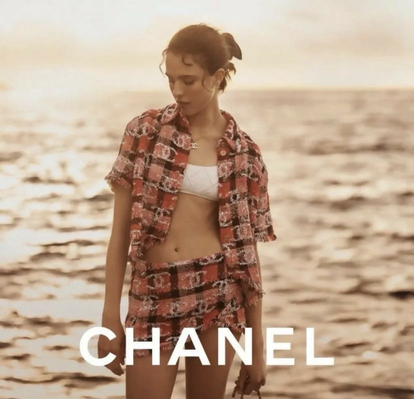 Chanel 22M Coco Beach CC Logo Pink Sequin Fantasy Tweed Blouse Vest FR 36