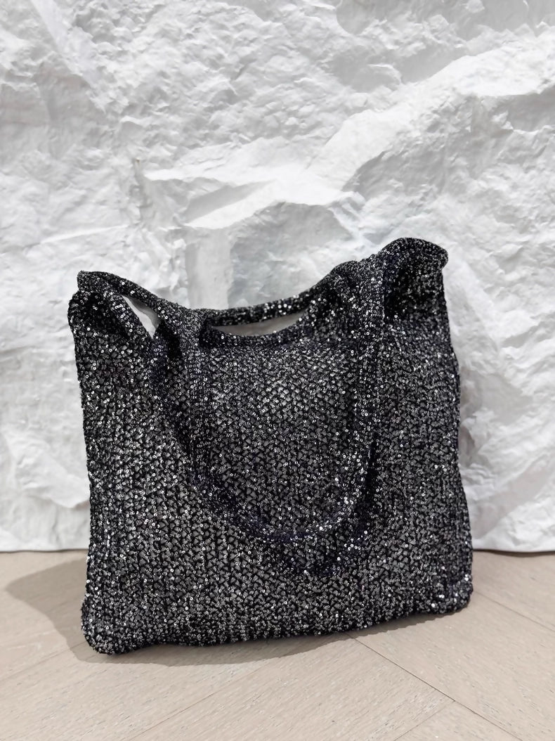 Miu Miu black and silver sequined tote bag,