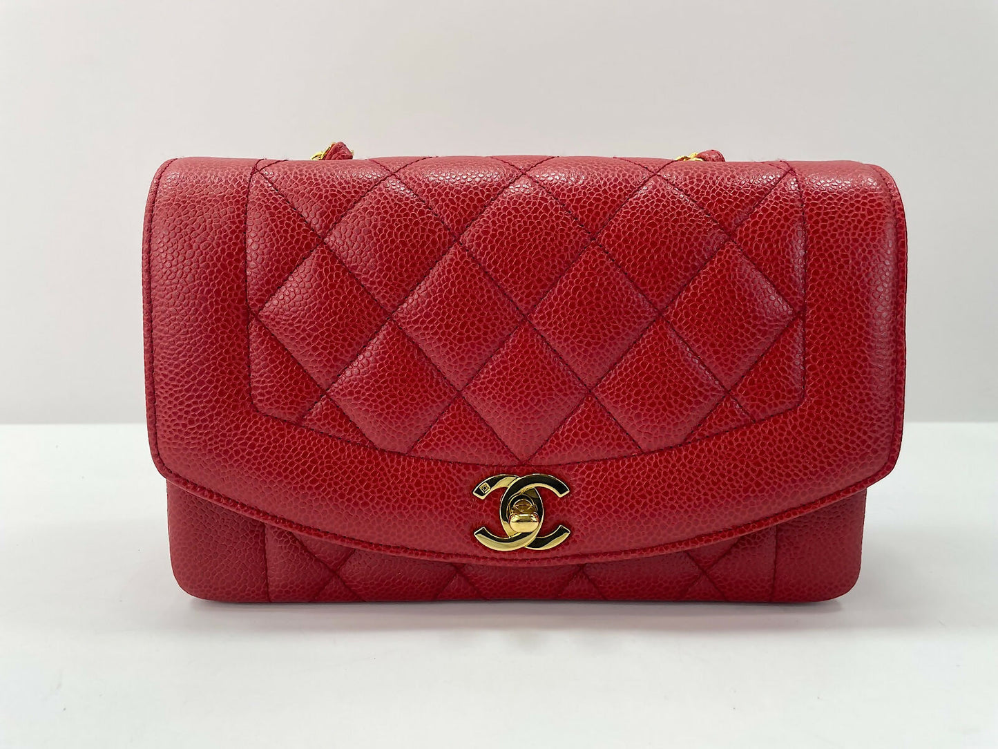 Chanel Vintage 91-94 Caviar Leather Red Diana Flap Bag
