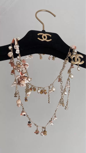 Chanel Pink and Orange Shell and Pearl Sweater Chain/Waist Chain