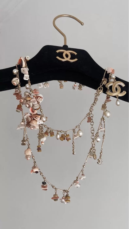 Chanel Pink and Orange Shell and Pearl Sweater Chain/Waist Chain