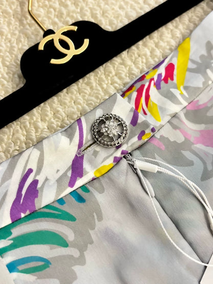 Chanel 25S Colorful feather silk wide leg pants