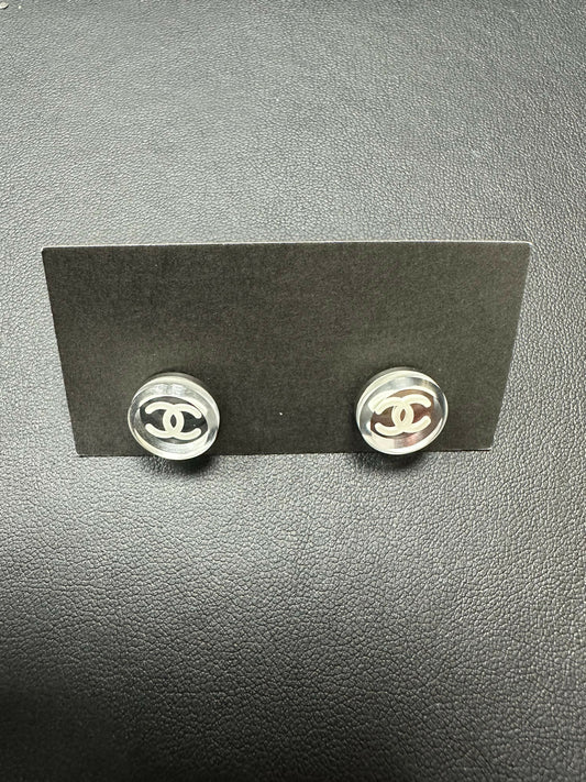 Chanel Vintage Resin Mirror CC Round Stud Earrings