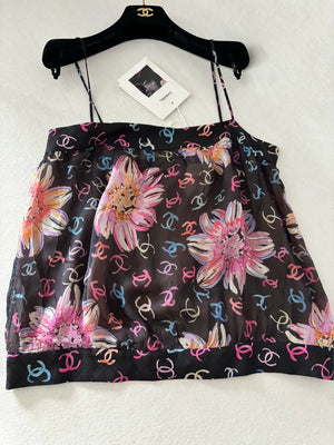 Chanel 24S Color All-Over Camellia Double CC logo Silk top