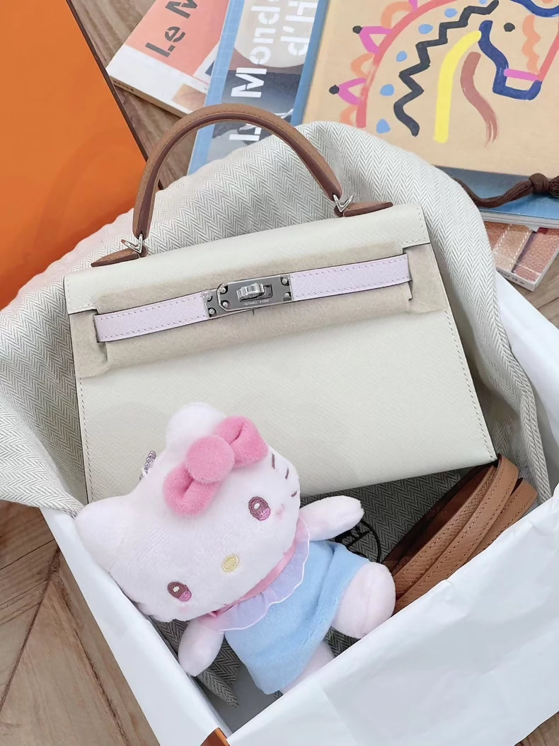 Hermès Mini Kelly 20 craie/gold/mauve Epsom leather palladium hardware